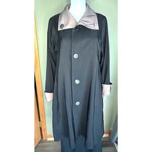 Janska Reversible Lightweight Travel Raincoat Jacket Black Tan Womens Small